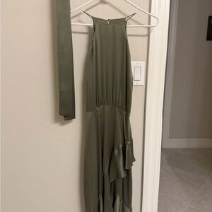Zimmermann Olive-Green Satin Midi Dress w/ BELT